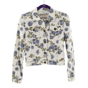 Hot Kiss Floral Jean Jacket Women's M White Trucker Granny Bohemian Garden Party